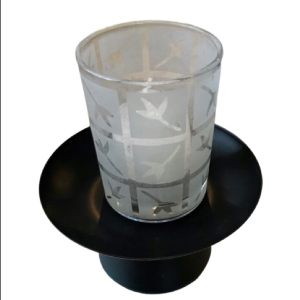 Partylite Candle Holder Bamboo Pattern Glass Votive or Tealight With Stand